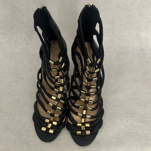 Vince Camuto Black and Gold Caged Heels - Picture 6 of 7